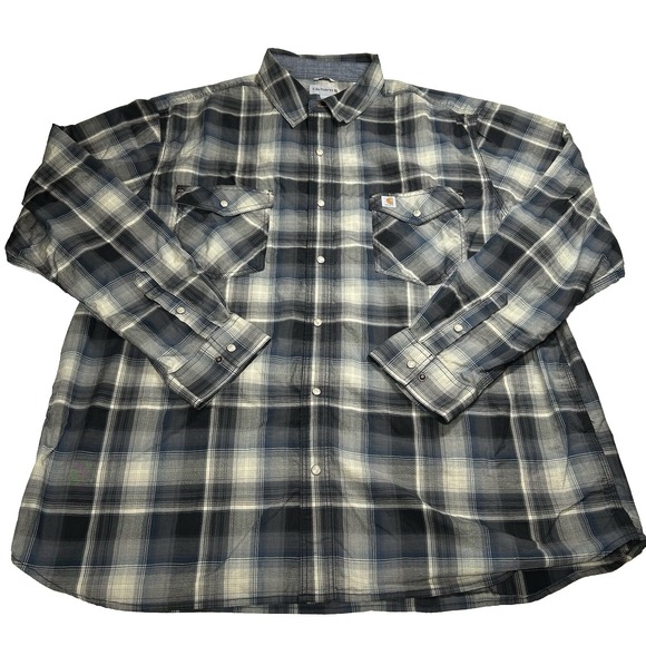 Carhartt Other - Carhartt Pearl‎ Snap Shirt Mens 2XL XXL Blue Plaid Relaxed Fit Western Work EUC